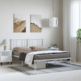 Bed Frame White Powder-Coated Steel Queen Size Bed Fram...
