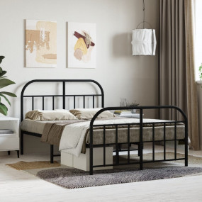 Bed Frame Black Powder-Coated Steel 47.2x74.8 in Bed Fr...