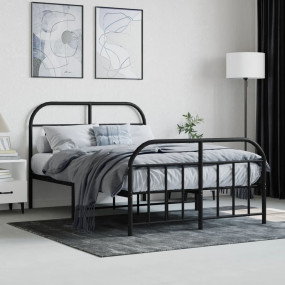 Bed Frame Black Powder-Coated Steel 47.2x78.7in Bed Fra...