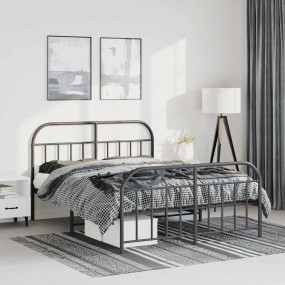 Bed Frame Black Powder-Coated Steel 53.1 x 74.8 in, Dou...
