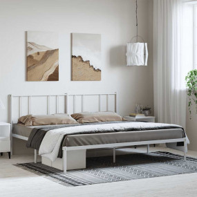 Bed Frame White Powder-Coated Steel Double Bed Bed Fram...