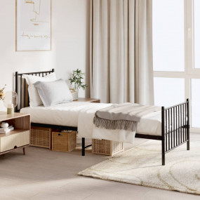 Bed Frame Black Powder-Coated Steel Twin Bed Frame Rect...