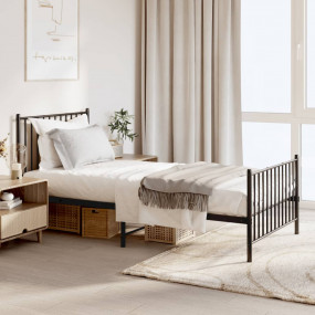 Bed Frame Black Powder-Coated Steel 35.4x74.8 in Bed Fr...
