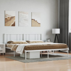Bed Frame White Powder-Coated Steel Double Double Bed F...