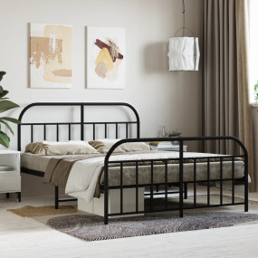 Bed Frame Black Powder-Coated Steel Full Bed Frame Rect...