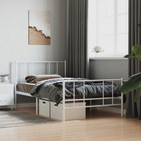 Bed Frame White Powder-Coated Steel Small Single