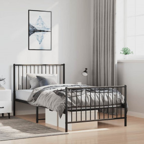 Bed Frame Black Powder-Coated Steel Single Bed Frame