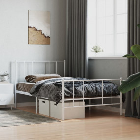Bed Frame White Powder-Coated Steel Twin Bed Frame Rect...