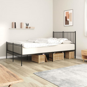 Bed Frame Black Powder-Coated Steel 47.2x78.7 in Bed Fr...