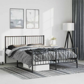 Bed Frame Black Powder-Coated Steel Double Bed Frame