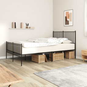 Bed Frame Black Powder-Coated Steel 55 x 79 in Bed Fram...