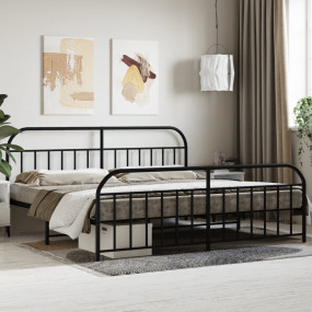 Bed Frame Black Powder-Coated Steel Full Bed Frame Rect...