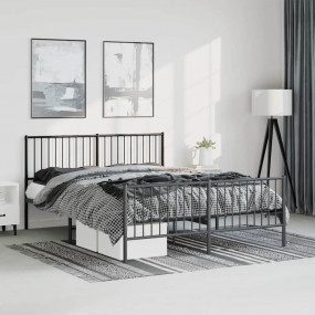 Bed Frame Black Powder-Coated Steel King Size Classic/T...