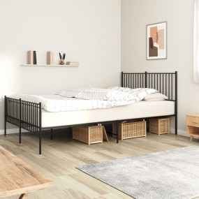 Bed Frame Black Powder-Coated Steel 63 x 79 in Bed Fram...