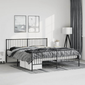 Bed Frame Black Powder-Coated Steel King Bed Frame Rect...