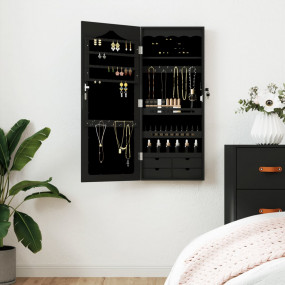 Mirror Jewelry Cabinet Black Engineered Wood 14.8 x 3.9...