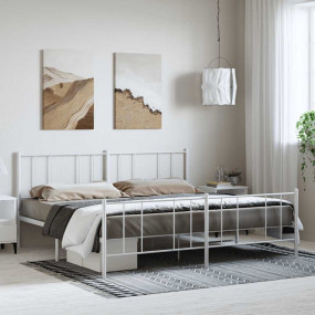 Bed Frame White Powder-coated steel Full Bed Frame Rect...