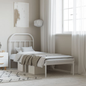 Bed Frame White Powder-Coated Steel Small Single Bed Fr...
