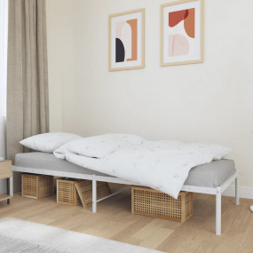 Bed Frame White Powder-Coated Steel Twin Bed Frame Rect...