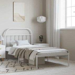 Bed Frame White Powder-Coated Steel Twin  Sturdy Bed Fr...
