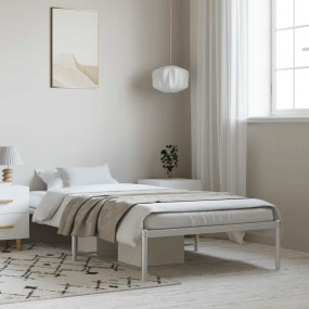 Bed Frame White Steel, Powder-Coated Steel Single Bed F...