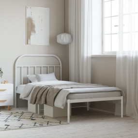 Bed Frame White Powder-coated steel Twin Bed Frame Rect...