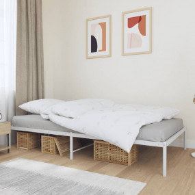 Bed Frame White Powder-Coated Steel Twin Bed Frame Rect...