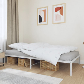 Bed Frame White Powder-coated steel Twin Bed Frame Rect...