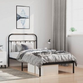 Bed Frame Black Powder-Coated Steel Twin Bed Frame Rect...