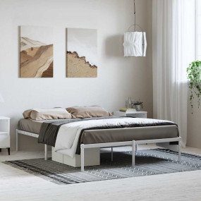 Bed Frame White Powder-coated steel Full Bed Frame Rect...
