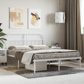 Bed Frame White Powder-Coated Steel 55 x 75 in Bed Fram...