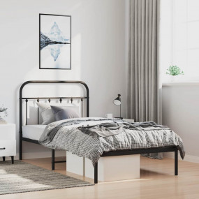 Bed Frame Black Powder-Coated Steel 39.4x78.7 in Bed Fr...