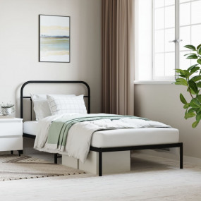 Bed Frame Black Powder-Coated Steel Twin Bed Frame Rect...
