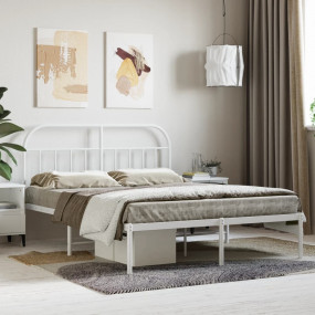 Bed Frame White Powder-Coated Steel 55.1 x 78.7 in Toug...