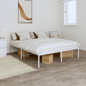 Bed Frame White Steel 55.1x78.7 in Metal Bed Frame Rect...