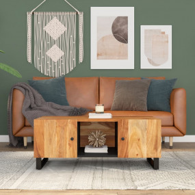 Coffee Table Natural Wood Solid Acacia Wood Medium Stor...