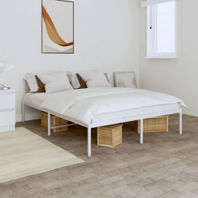 Bed Frame White Powder-Coated Steel 63 x 79 in Bed Fram...
