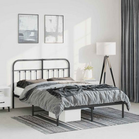 Bed Frame Black Steel Double Sturdy Bed Frame Rectangul...