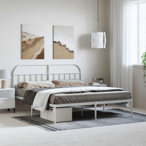 Bed Frame White Powder-Coated Steel Double Bed Frame