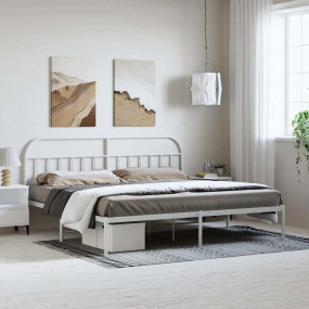 Bed Frame White Powder-coated steel 76 x 80 in Bed Fram...