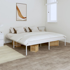 Bed Frame White Powder-Coated Steel 70.9x78.7 in Super ...