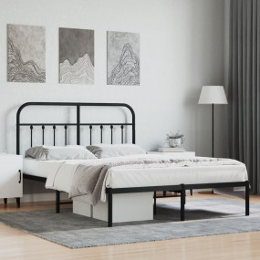 Bed Frame Black Steel 55.1x78.7 in Metal Bed Frame Rect...