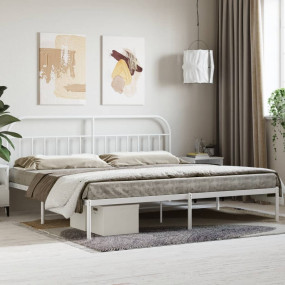 Bed Frame White Steel 79 x 79 in Bed Frame Rectangular