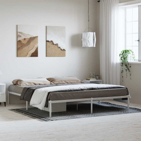 Bed Frame White Powder-Coated Steel Double size Bed Fra...