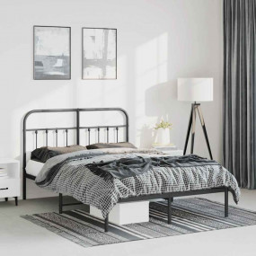 Bed Frame Black Powder-Coated Steel 59.1x78.7 in Bed Fr...