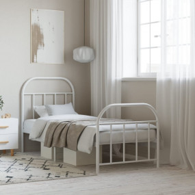 Bed Frame White Powder-Coated Steel Small Single Bed Fr...