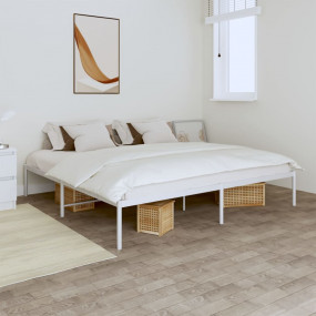 Bed Frame White Powder-coated steel King Bed Frame Rect...