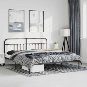 Bed Frame Black Steel 76.0 x 80.0 in Bed Frame Rectangu...