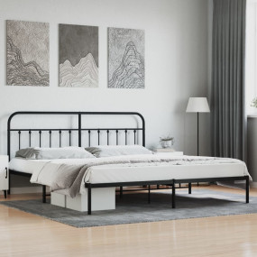 Bed Frame Black Powder-Coated Steel Double Industrial B...