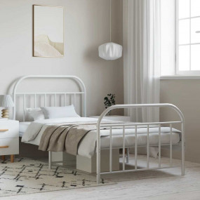 Bed Frame White Powder-Coated Steel Single Bed Bed Fram...